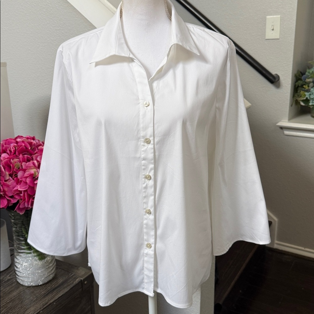 Chico's White Button Down Stretch Shirt Flare Sle… - image 4
